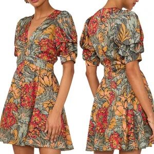 1. State Floral V-Neck Tiered Bubble Puff Sleeve Mini Dress women’s size small